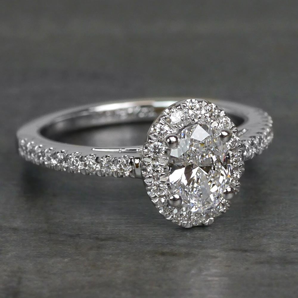 Oval Cut Halo Engagement Ring With Diamond Band - small angle 3