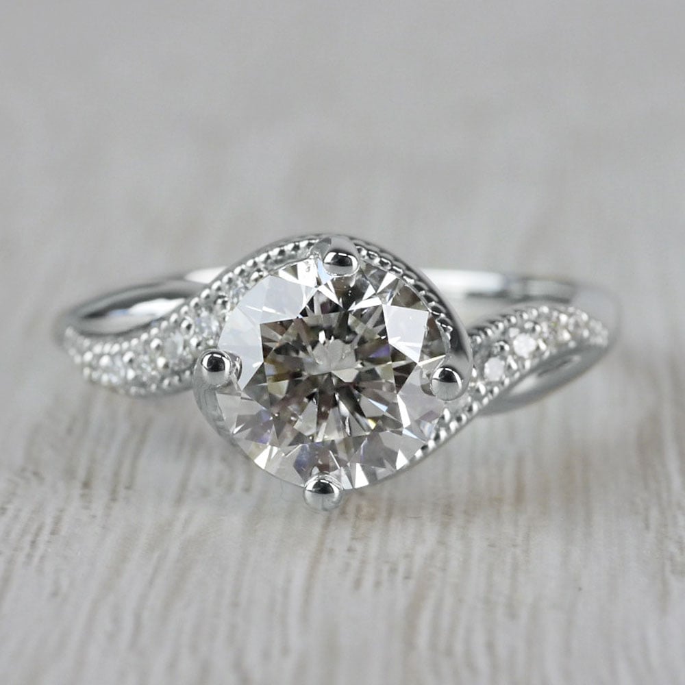 Twisted Diamond Ring Setting In White Gold (Vintage Style) | 05