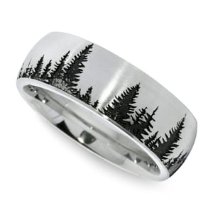 Laser Carved Pine Tree Pattern Men's Wedding Ring in Cobalt (8mm)
