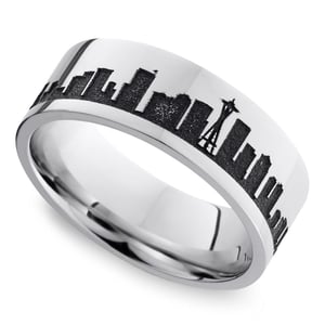 Seattle Skyline Men's Wedding Ring in Cobalt (8mm)