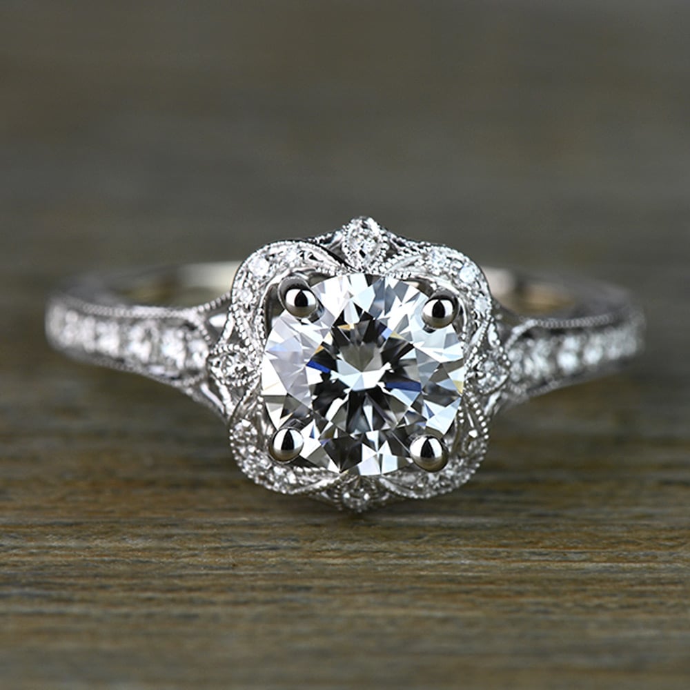 Antique White Gold Bloom Engagement Ring By Parade | 04