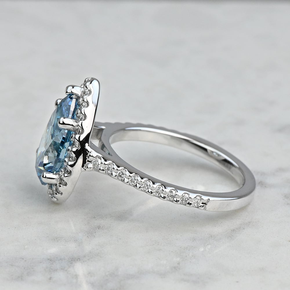 2.70 Carat Fancy Blue Lab Created Pear Halo Diamond Engagement Ring - small angle 2