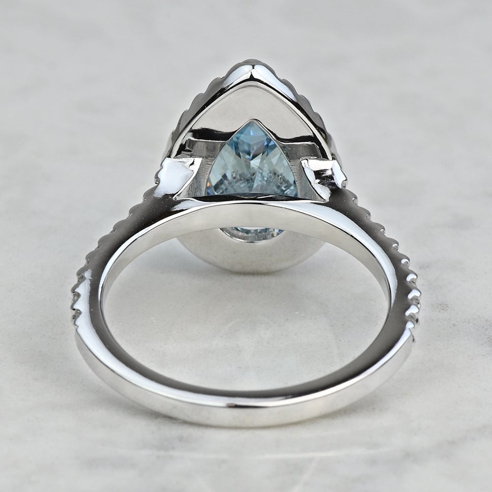 2.70 Carat Fancy Blue Lab Created Pear Halo Diamond Engagement Ring - small angle 4
