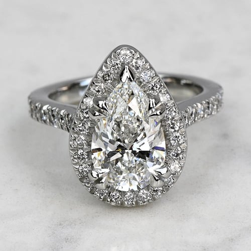 2 Carat Lab Created Pear Diamond Delicate Halo Engagement Ring