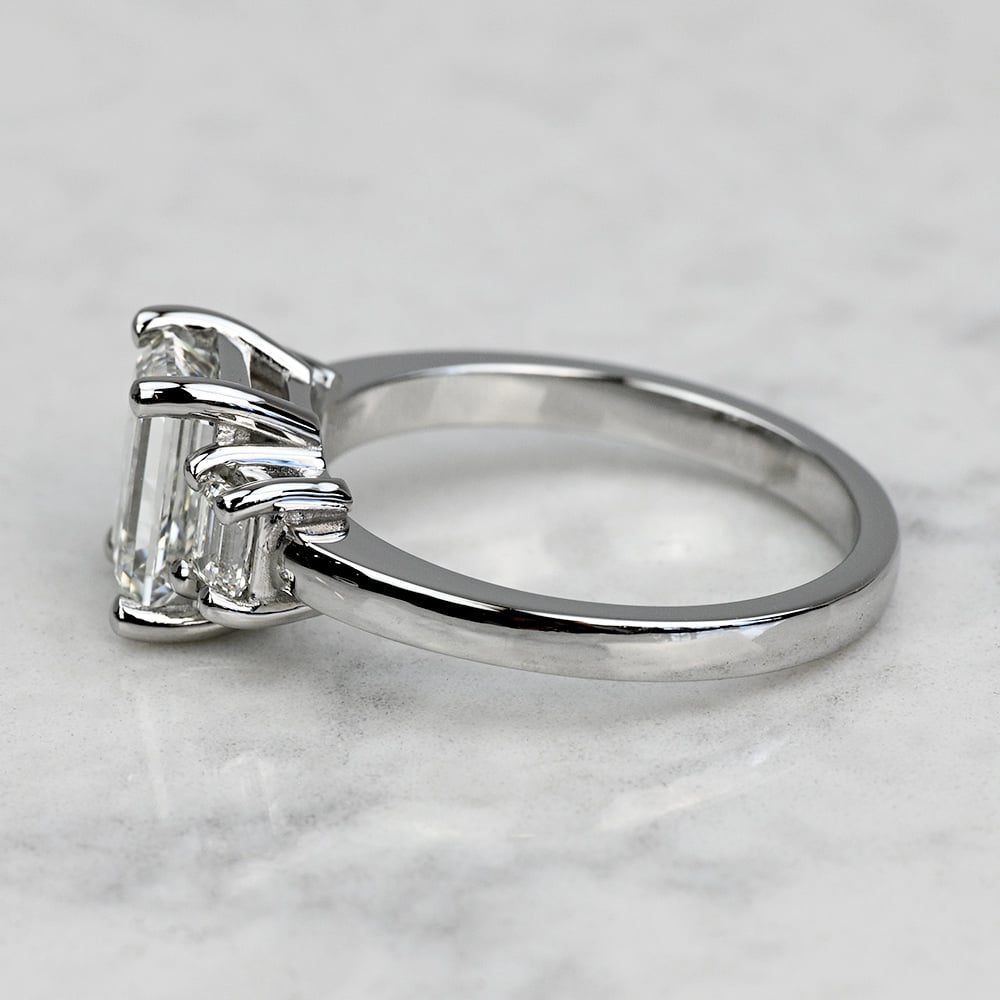 2 Carat Lab Grown Emerald Diamond 3 Stone Engagement Ring angle 2