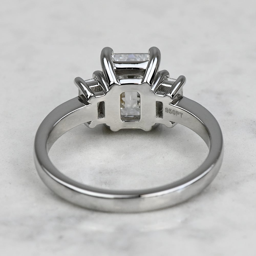 2 Carat Lab Grown Emerald Diamond 3 Stone Engagement Ring angle 4