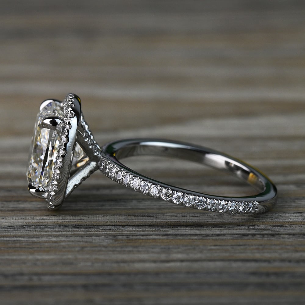3 Carat Lab Created Cushion Diamond Delicate Halo Engagement Ring angle 2