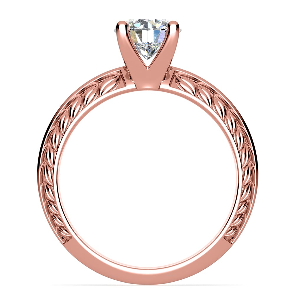 Knife Edge Rose Gold Engagement Ring With Floral Detailing | Thumbnail 02