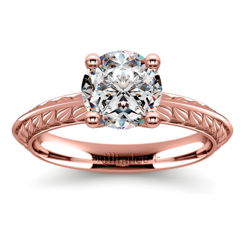 Knife Edge Rose Gold Engagement Ring With Floral Detailing | Zoom