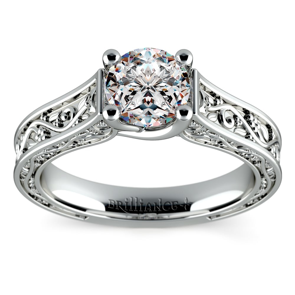 Antique Solitaire Engagement Ring in White Gold | 01