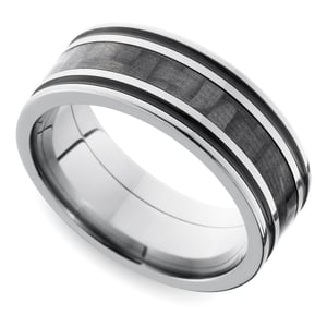 Mens Grooved Carbon Fiber Wedding Ring In Titanium (8mm)