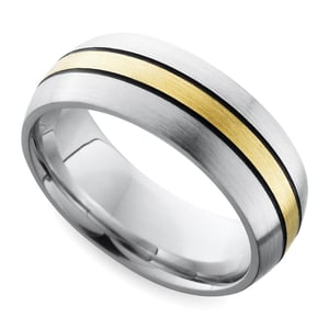 Cobalt And Yellow Gold Mens Wedding Band With Antiqued Grooves