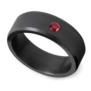 Ares - Mens Matte Black Elysium Wedding Band With Red Diamond (8mm)