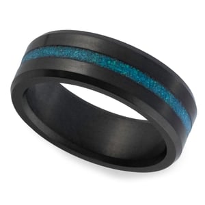 Black Elysium And Blue Opal Wedding Band - Ares