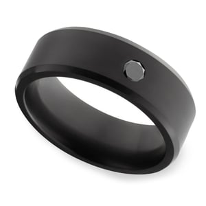 Ares - Polished Black Elysium Wedding Band With Solitaire Black Diamond (8mm)