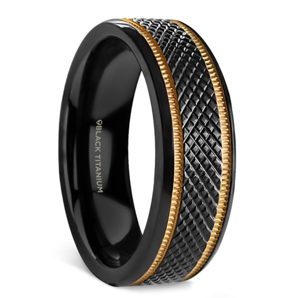 Black Mamba - Titanium Mens Wedding Ring with Gold Grooves (8mm) | 02