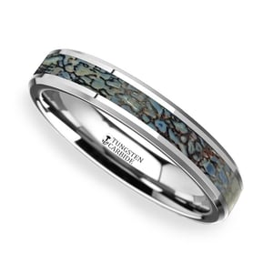 Tungsten And Blue Dinosaur Bone Inlay Wedding Ring
