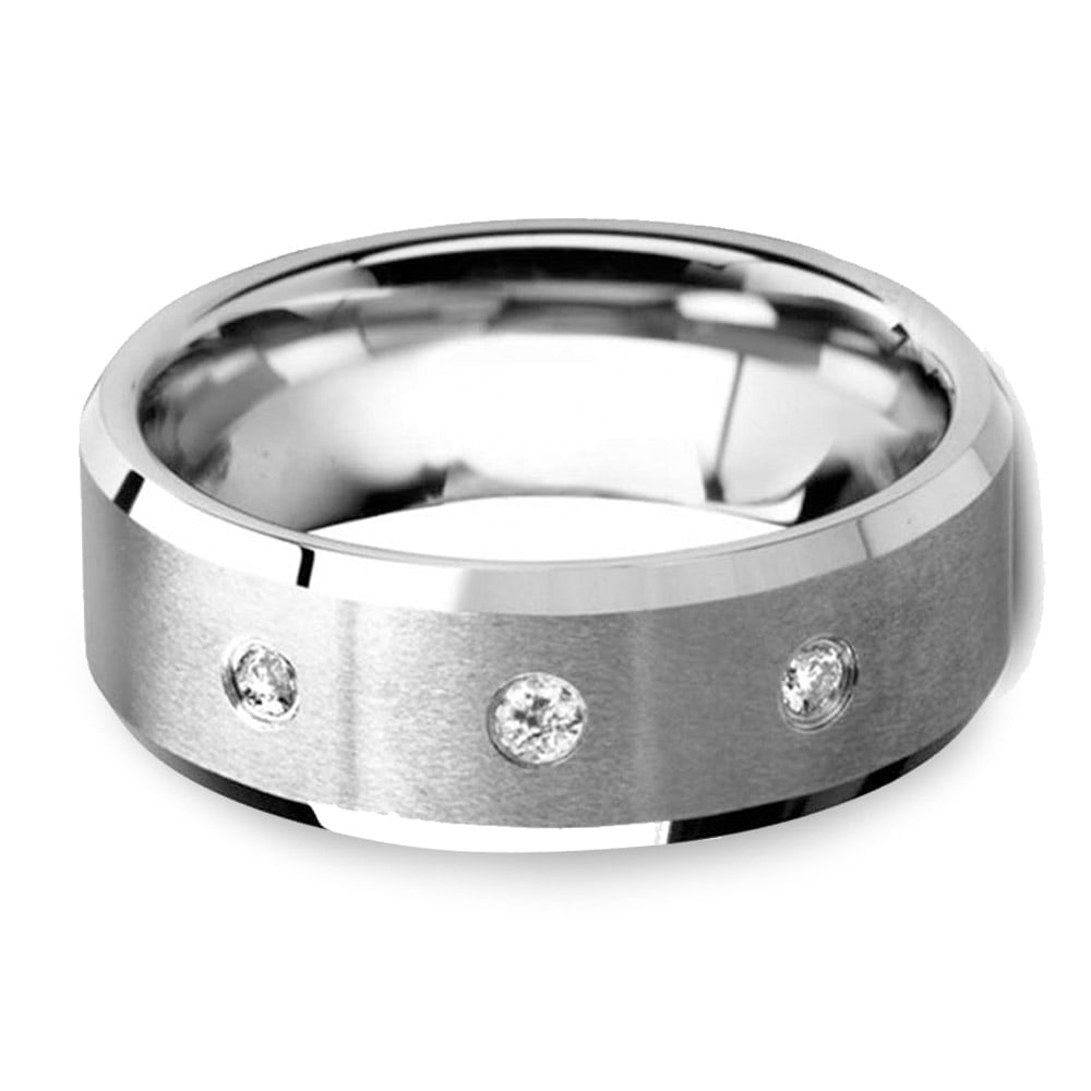 3 Stone Diamond Tungsten Engagement Ring For Men | 01