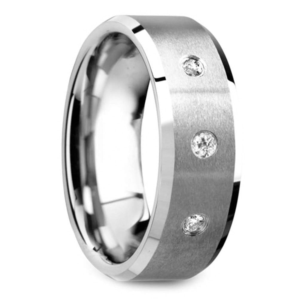 3 Stone Diamond Tungsten Engagement Ring For Men | 02