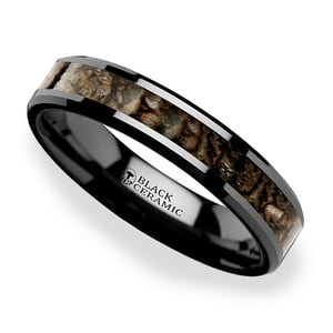 Black Ceramic Dinosaur Bone Inlaid Ring
