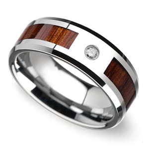 The Lighthouse - Beveled Tungsten Diamond Mens Band with KOA Wood Inlay (8mm)