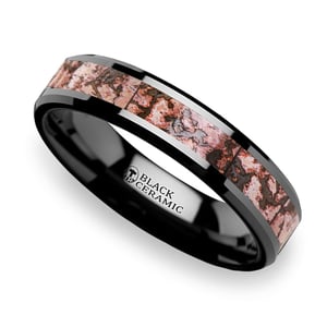 Pink Dinosaur Bone Wedding Ring In Black Ceramic