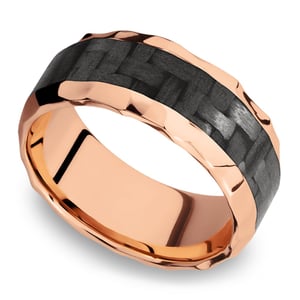Black Carbon Fiber And Rose Gold Mens Wedding Ring