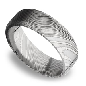 7 Mm Mens Damascus Steel Wedding Ring (Beveled Design)