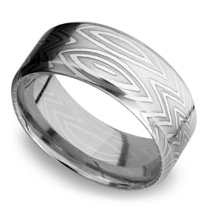 Mens Zebra Wedding Ring In Damascus Steel 