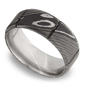 Segmented Damascus Steel Mens Wedding Ring
