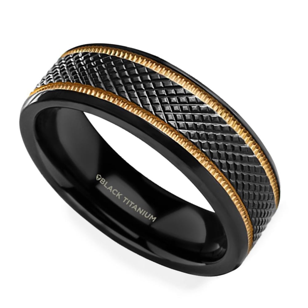 Black Mamba - Titanium Mens Wedding Ring with Gold Grooves (8mm) | Thumbnail 01