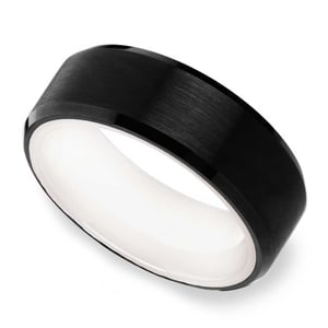 Monochrome Mens Ring - Black Tungsten With White Ceramic Insleeve (8mm)