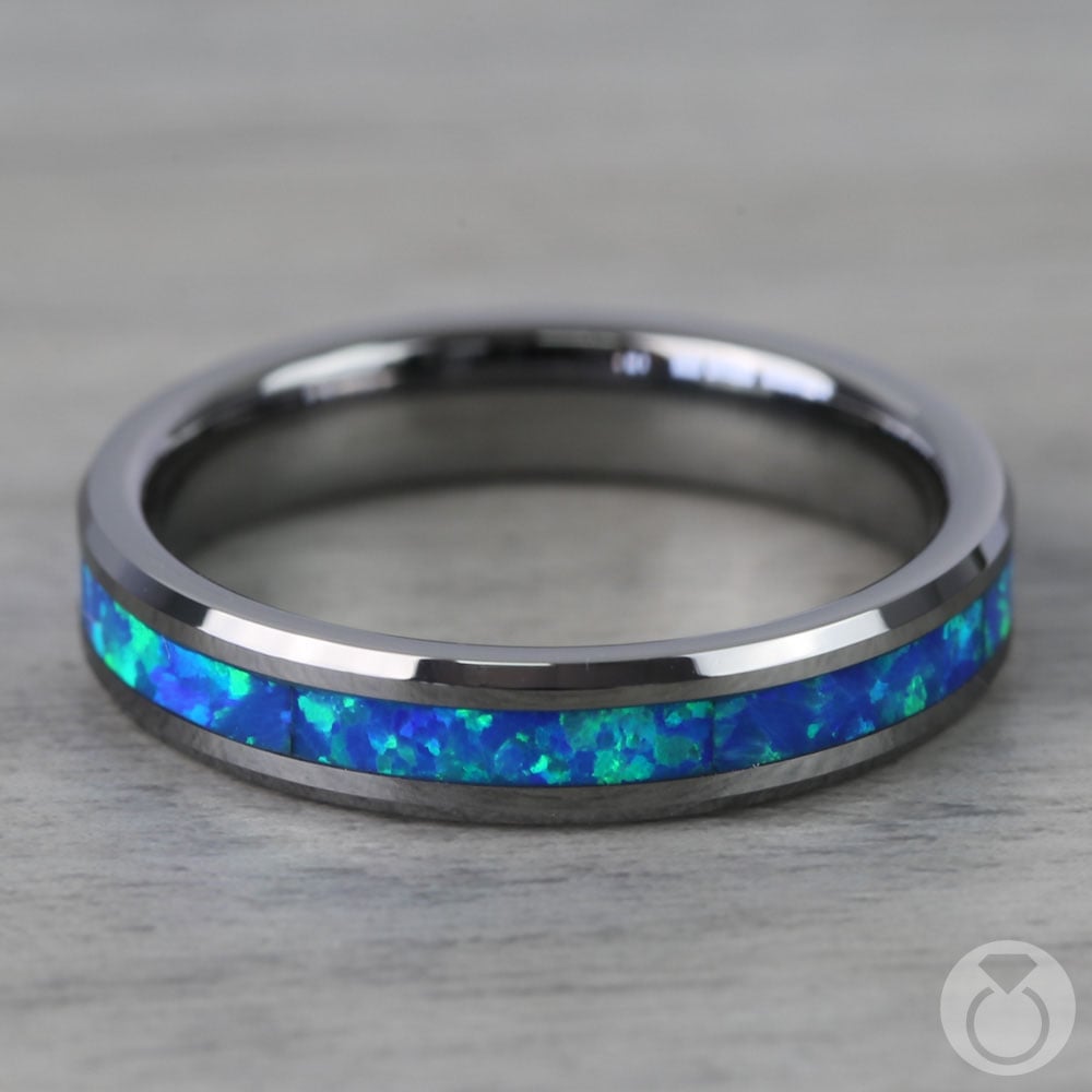 Blue Green Opal Inlay Tungsten Wedding Ring (4mm) | 06
