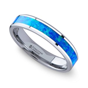 Blue Green Opal Inlay Tungsten Wedding Ring (4mm)