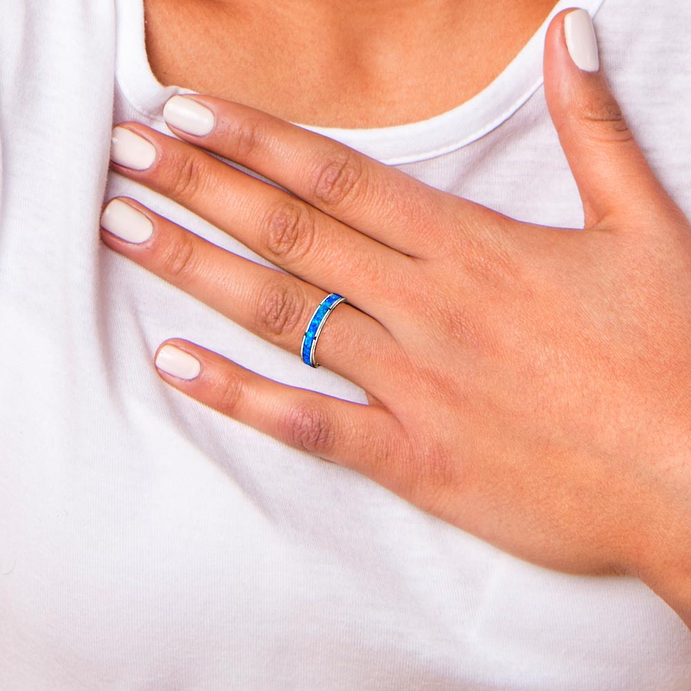 Blue Green Opal Inlay Tungsten Wedding Ring (4mm) | 05