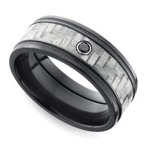Carbon Fiber Ring With Black Diamond In Zirconium For Men