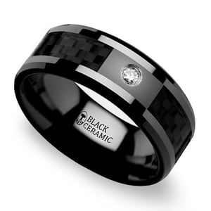 Downshift - Diamond Mens Ring with Black Carbon Fiber Inlay