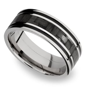 Carbon Fiber Inlay Men's Wedding Ring in 14K White Gold (8mm)