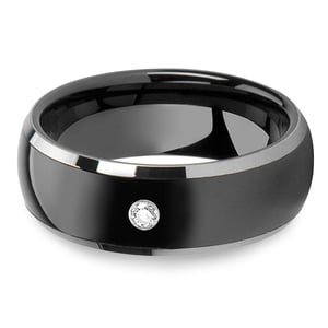 Mens Diamond Inlay Ring In Tungsten With Ceramic Inlay 
