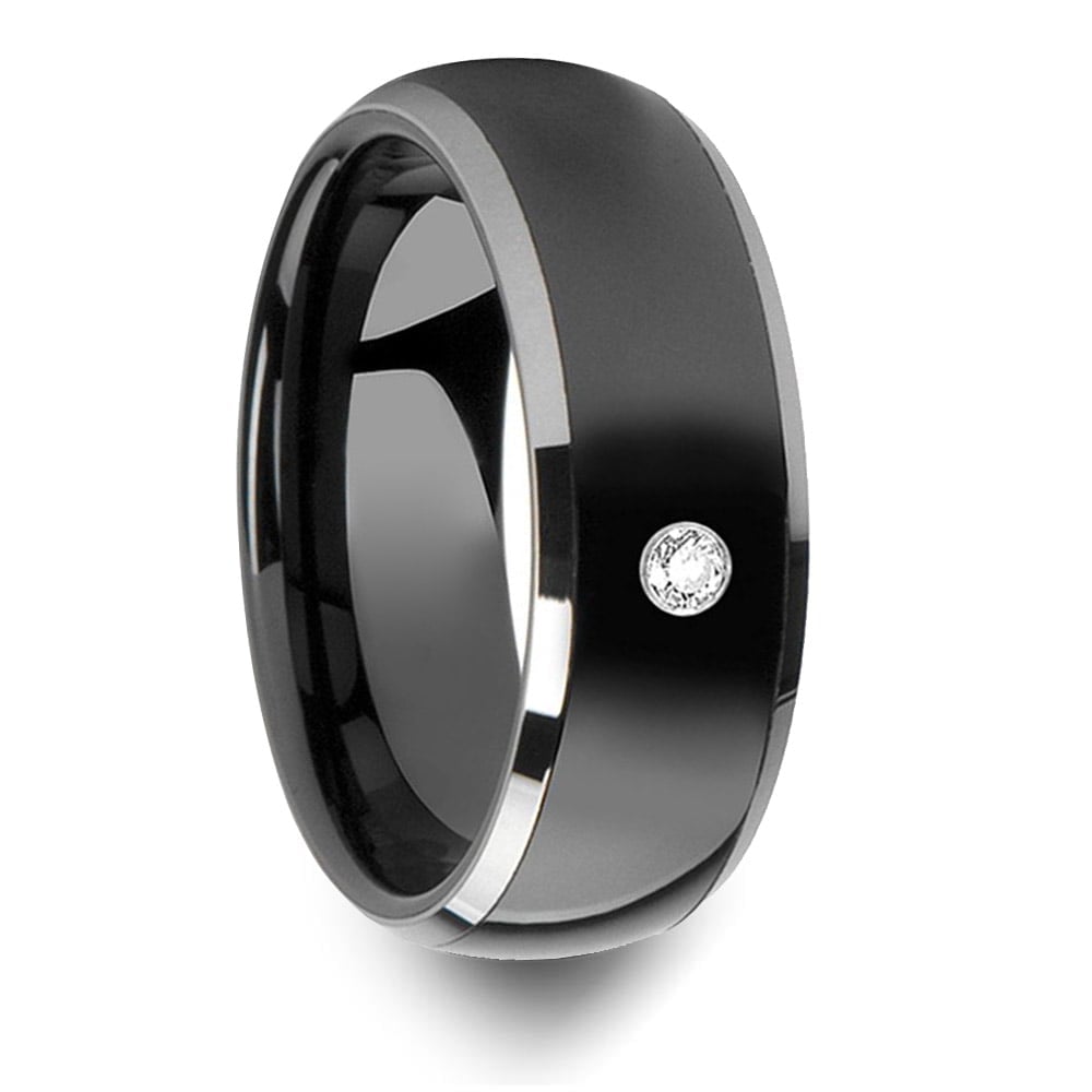 Mens Diamond Inlay Ring In Tungsten With Ceramic Inlay  | 02