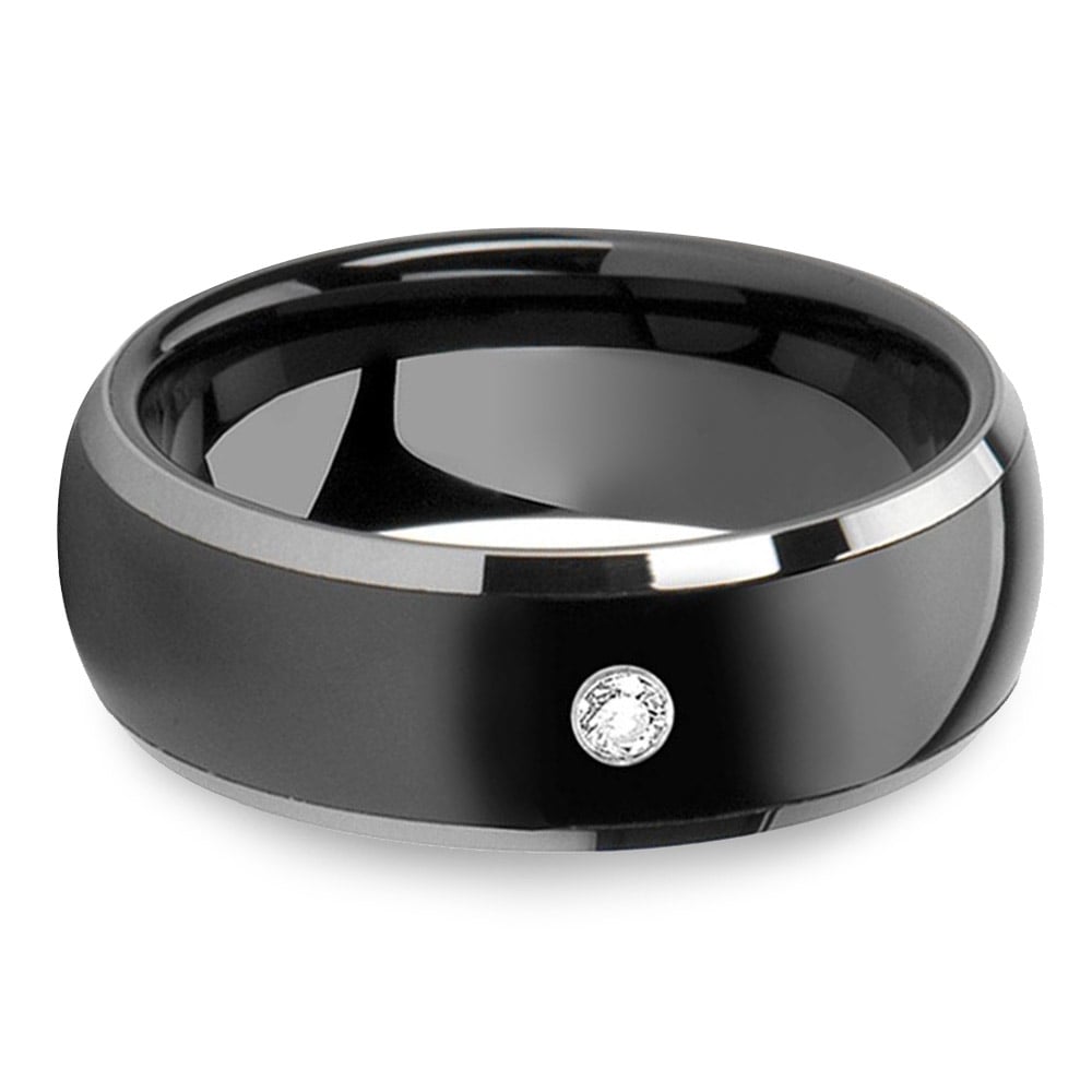 Mens Diamond Inlay Ring In Tungsten With Ceramic Inlay  | 04
