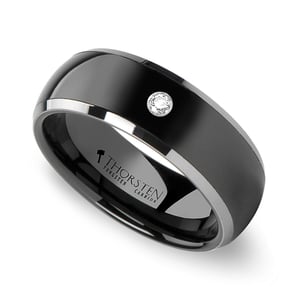 Mens Ceramic And Tungsten Wedding Band With Inset Diamond