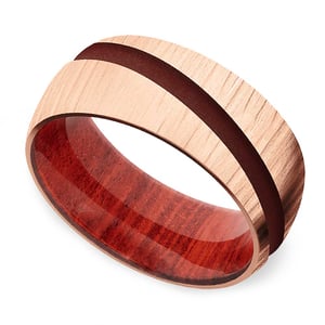 Mens Bark Finish Ring In Rose Gold - Chopped Wood