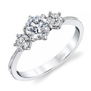 Three Stone Diamond Milgrain Engagement Ring Setting