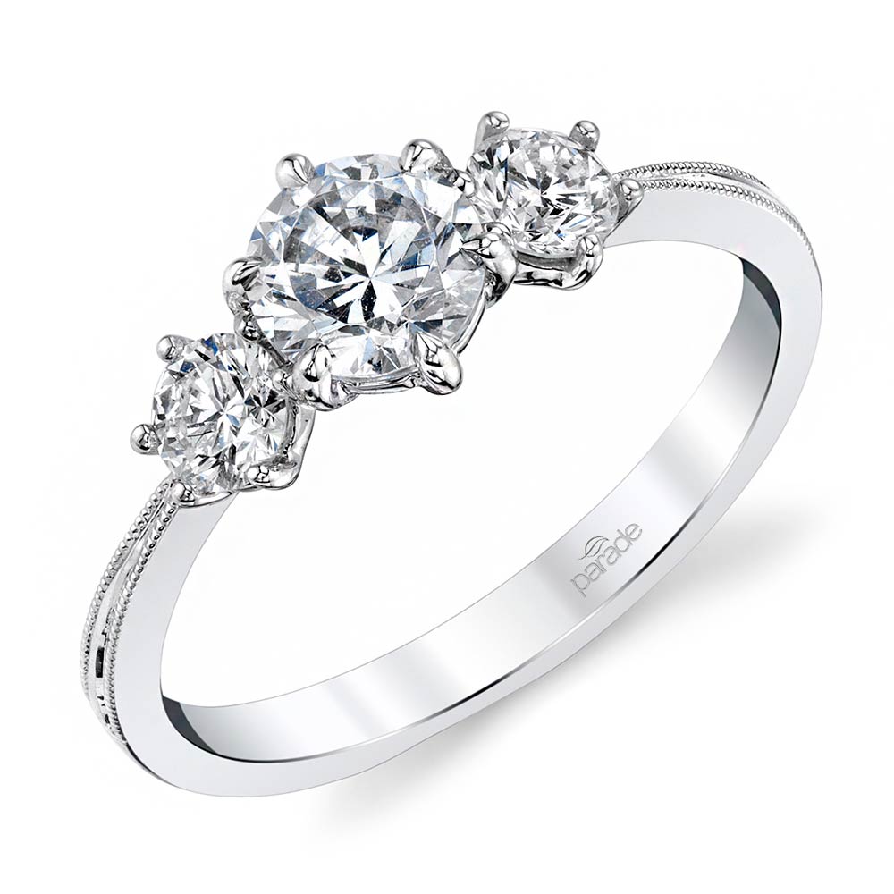 Three Stone Diamond Milgrain Engagement Ring Setting | 01