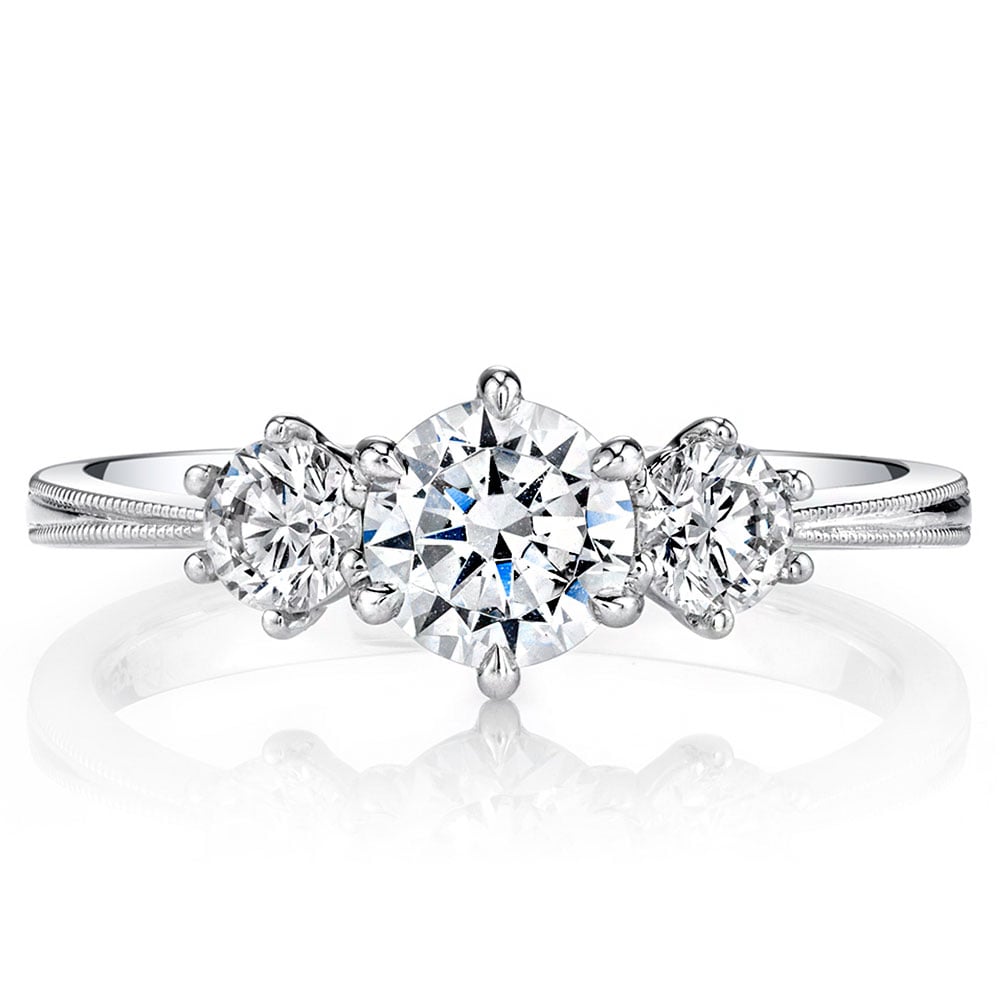Three Stone Diamond Milgrain Engagement Ring Setting | 02