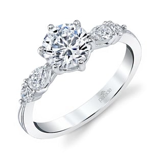 Five Stone Round Diamond Engagement Ring With Pear Accents