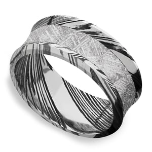 Concave Mens Wedding Band In Damascus Steel - Jett (9mm)