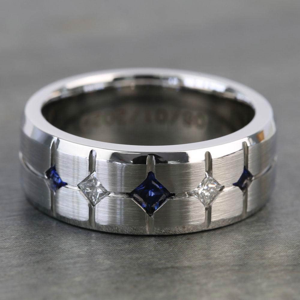 Satin Finish Cobalt Chrome Sapphire And Diamond Mens Wedding Ring | 03