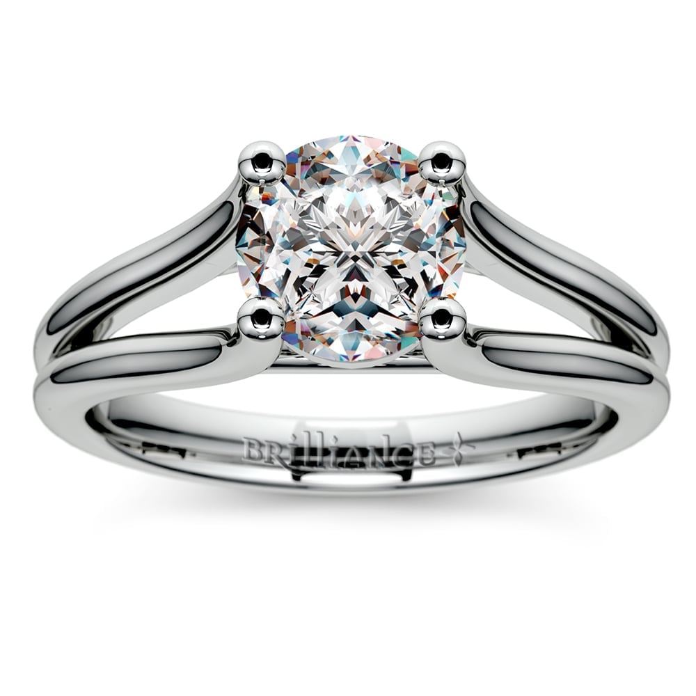 Curved Split Shank Engagement Ring In White Gold | 01